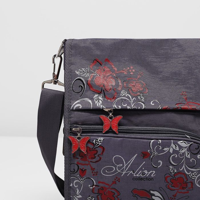 Сумка молодёжная на молнии, 2 отдела, 3 наружных кармана, длинный ремень, цвет серый