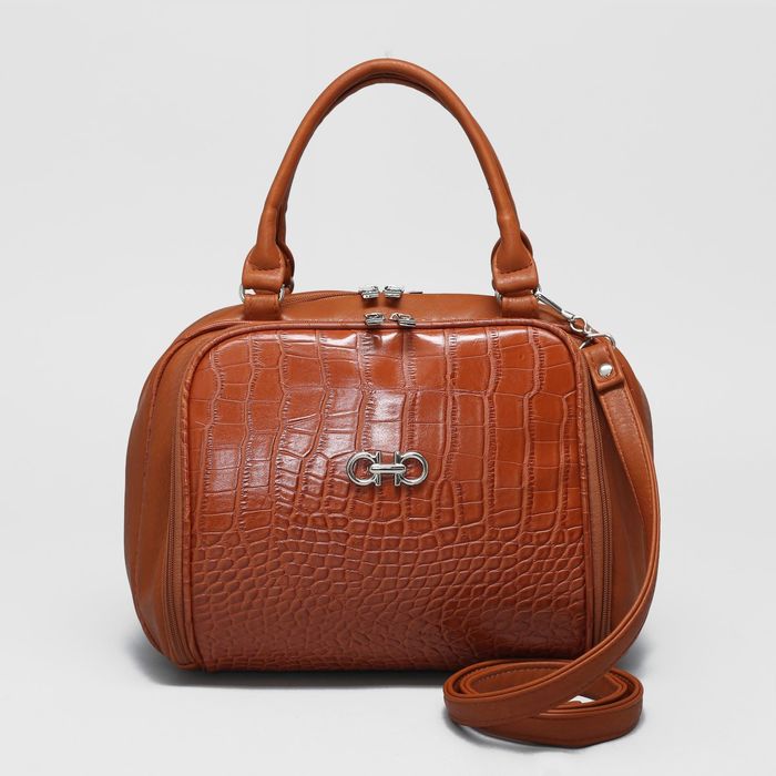 Сумка женская на молнии, 3 отдела, 1 наружный карман, регулируемый ремень, коричневая