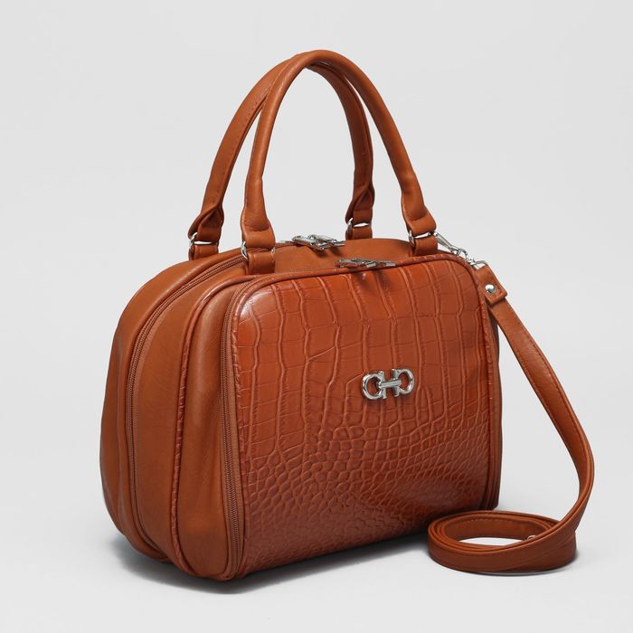 Сумка женская на молнии, 3 отдела, 1 наружный карман, регулируемый ремень, коричневая