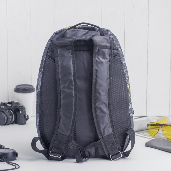 Рюкзак молодёжный на молнии, 2 отдела, 2 наружных кармана, чёрный/жёлтый