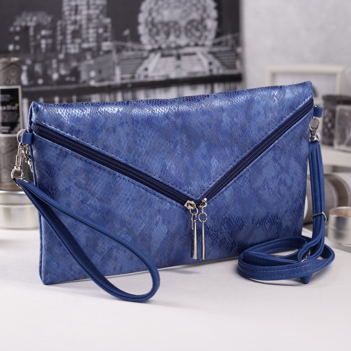 Сумка женская на молнии, 1 отдел, 1 наружный карман, синяя