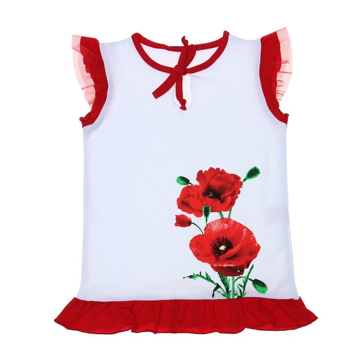 Футболка для девочки "Маки", рост 146 см (76), цвет белый+красный ДДК145804