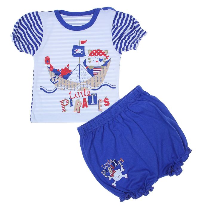 Комплект "Бумажный кораблик", рост 68 см (44), цвет белый/васильковый/полоска (арт. ДКШ523001н)