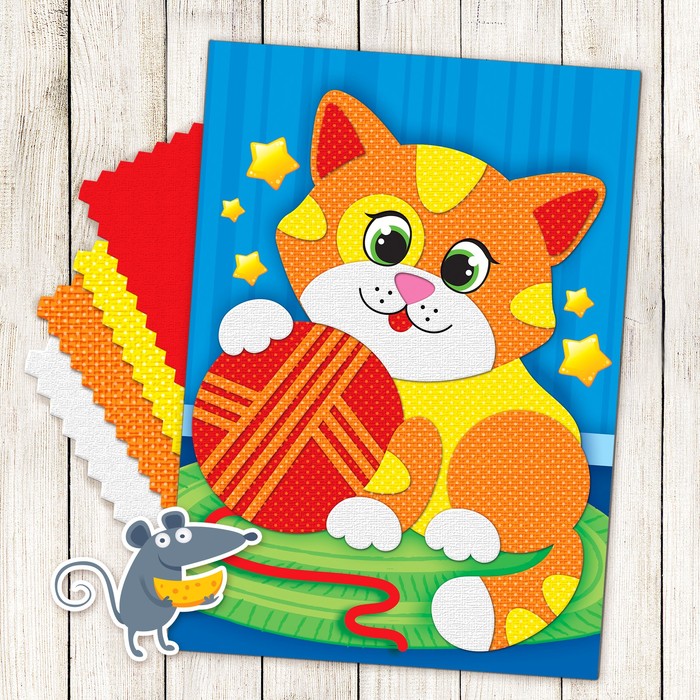 Аппликация самоклеящейся тканью "Котёнок"