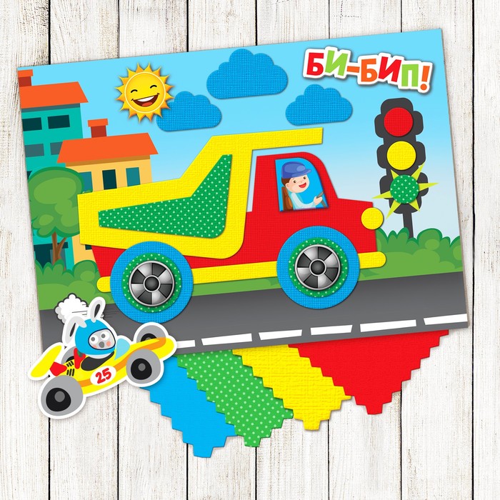 Аппликация самоклеящейся тканью "Машина"