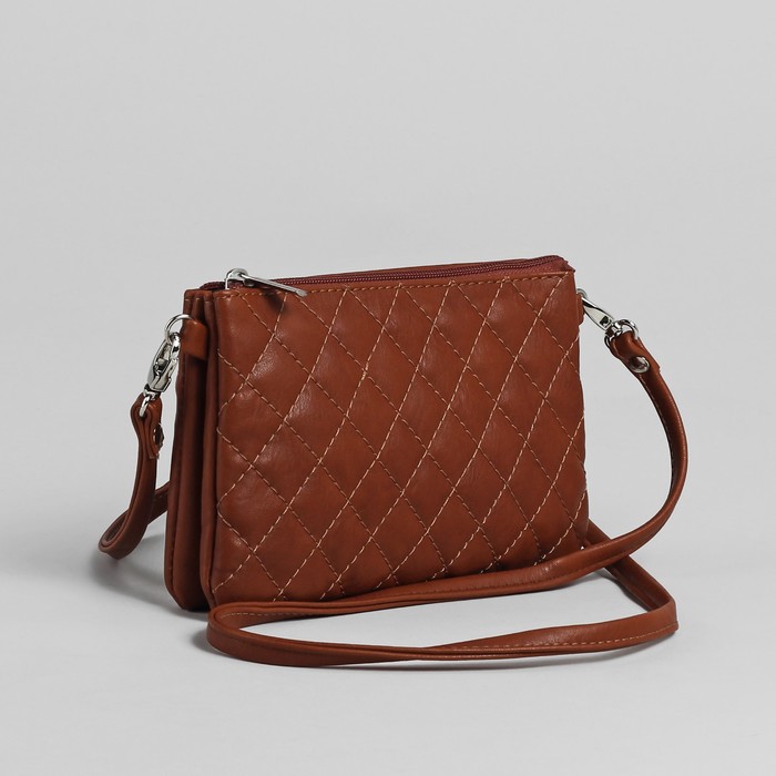 Сумка женская на молнии, 1 отдел, 1 наружный карман, длинный ремень, коричневая