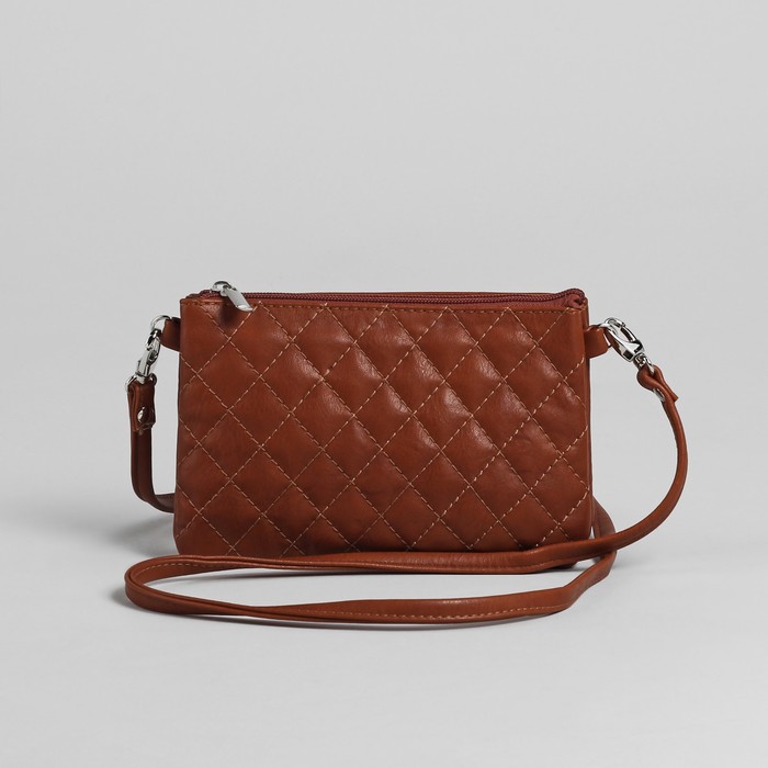 Сумка женская на молнии, 1 отдел, 1 наружный карман, длинный ремень, коричневая