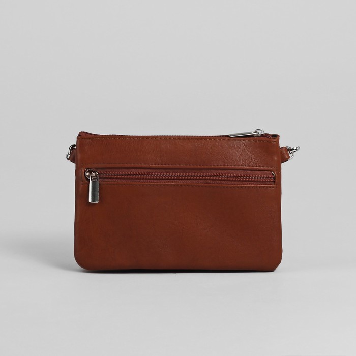 Сумка женская на молнии, 1 отдел, 1 наружный карман, длинный ремень, коричневая