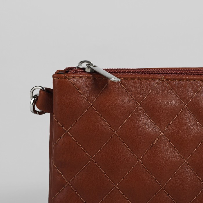 Сумка женская на молнии, 1 отдел, 1 наружный карман, длинный ремень, коричневая