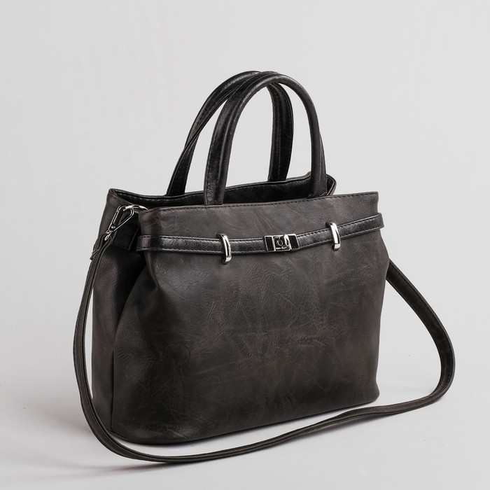 Сумка женская на молнии, 2 отдела, 1 наружный карман, длинный ремень, серая