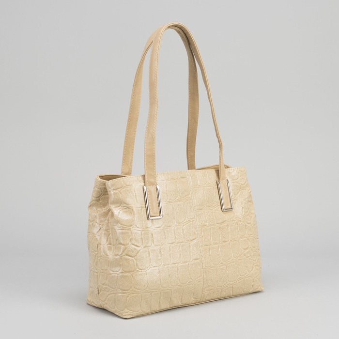 Сумка женская на молнии, 2 отдела, 1 наружный карман, длинный ремень, цвет бежевый