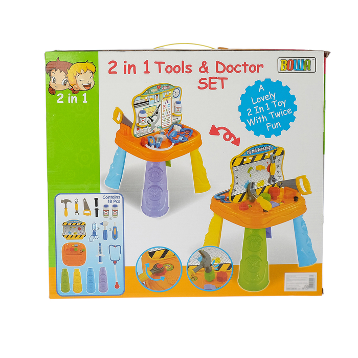 Игровой модуль "Играем в профессии" 2 в 1, набор мастера, набор доктора, столик, аксессуары