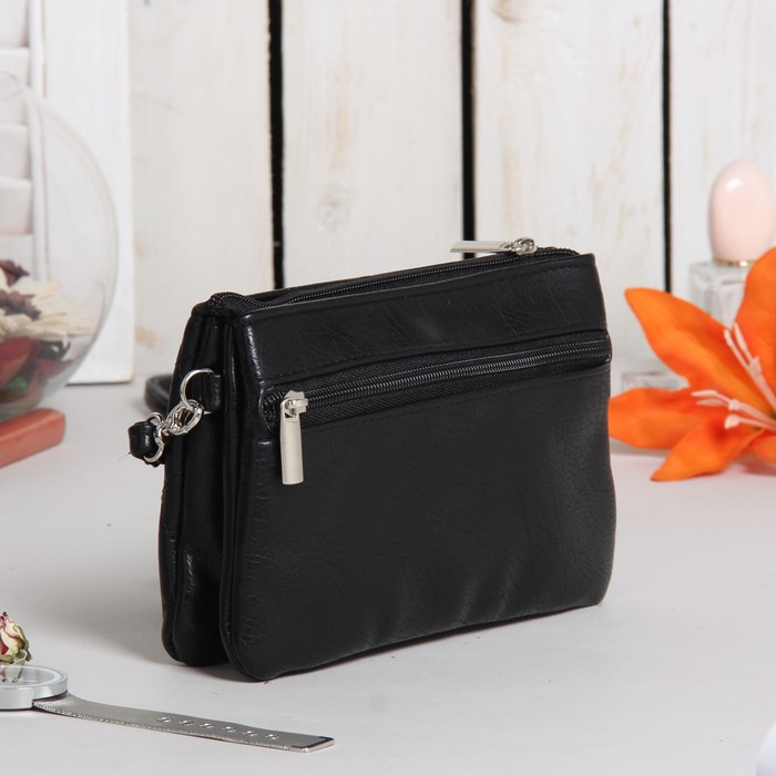 Сумка женская на молнии, 1 отдел, 1 наружный карман, длинный ремень, чёрная