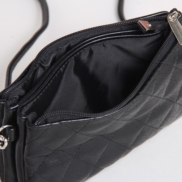 Сумка женская на молнии, 1 отдел, 1 наружный карман, длинный ремень, чёрная