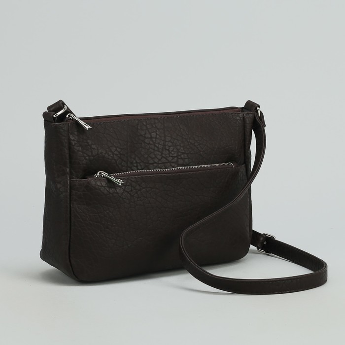 Сумка женская на молнии, 1 отдел, 1 наружный карман, длинный ремень, коричневая