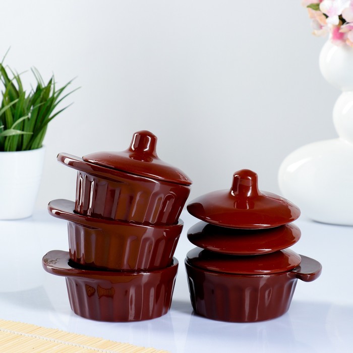 Набор кокотниц 200 мл "Ностальгия", 4 шт, с крышкой