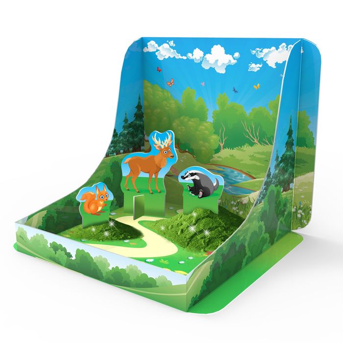 Песок для лепки "Лес" зеленый, 850 гр, с формочками и доп.элементами