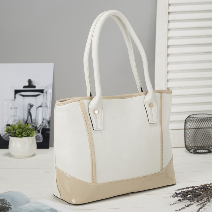 Сумка женская на молнии, 1 отдел с перегородкой, 1 наружный карман, белая