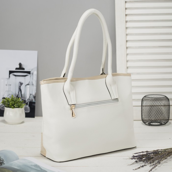 Сумка женская на молнии, 1 отдел с перегородкой, 1 наружный карман, белая