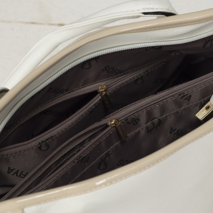 Сумка женская на молнии, 1 отдел с перегородкой, 1 наружный карман, белая