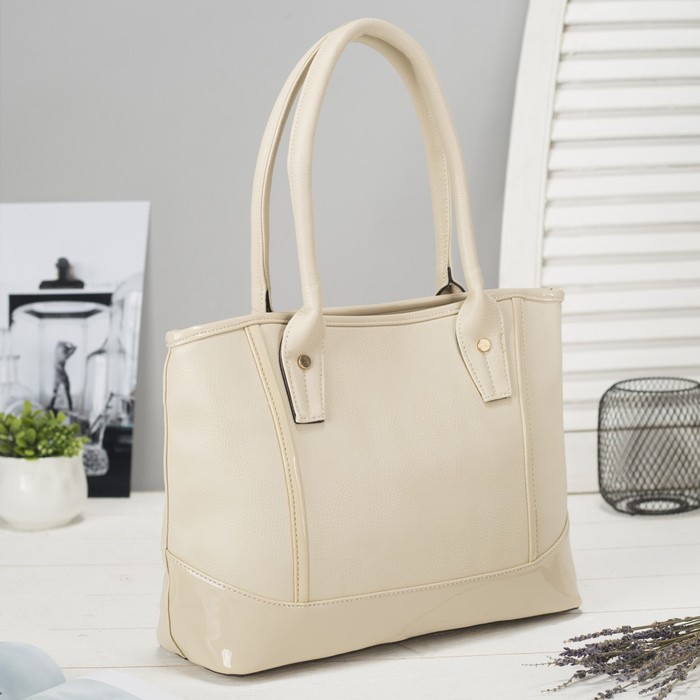 Сумка женская на молнии, 1 отдел с перегородкой, 1 наружный карман, бежевая