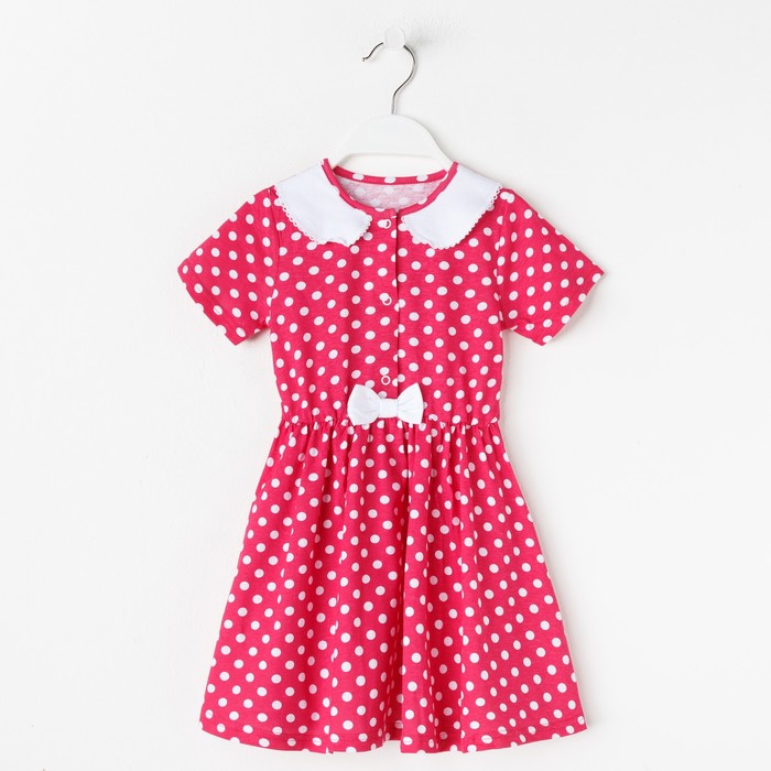 Платье "Каникулы", рост 92 см (50), цвет малиновый, принт белый горох (арт. ДПК949001н)