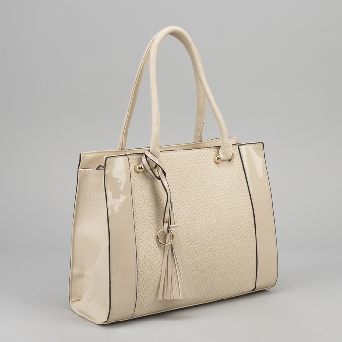 Сумка женская на молнии, 1 отдел с перегородкой, 1 наружный карман, бежевая