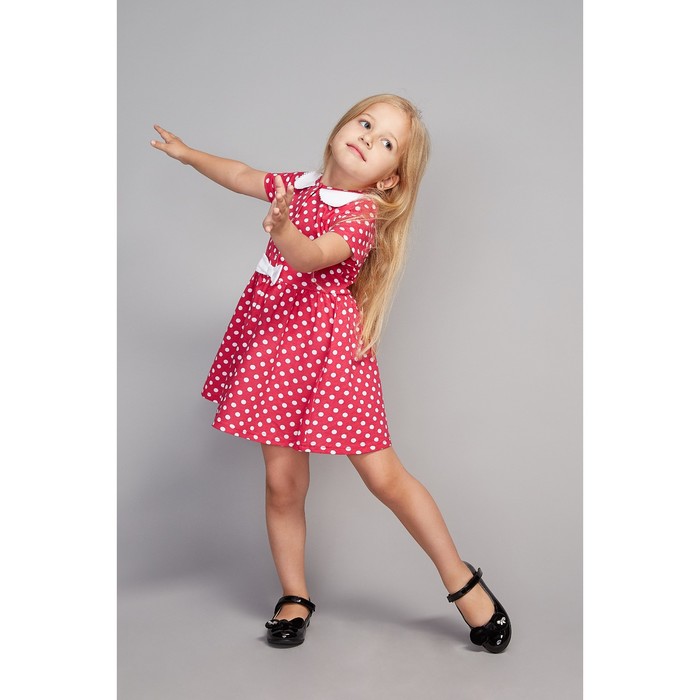 Платье "Каникулы", рост 98 см (52), цвет малиновый, принт белый горох (арт. ДПК949001н)