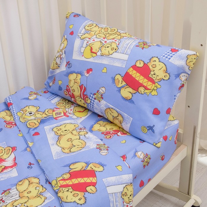 Детское постельное бельё "Тедди", пододеяльник 110х140, простыня на резинке 90х150, наволочка 40х60-1 шт., цвет голубой (арт. 10022)