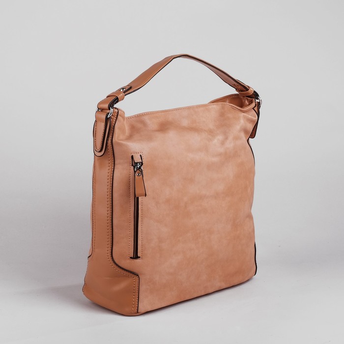 Сумка женская на молнии, 1 отдел с перегородкой, 2 наружных кармана, коричневая