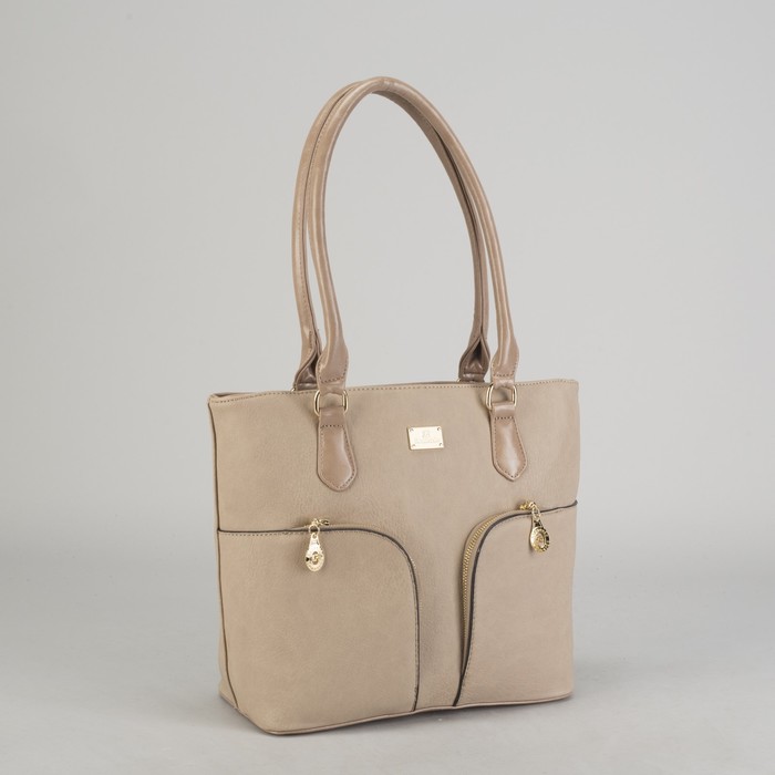 Сумка женская на молнии, 1 отдел, 3 наружных кармана, бежевая