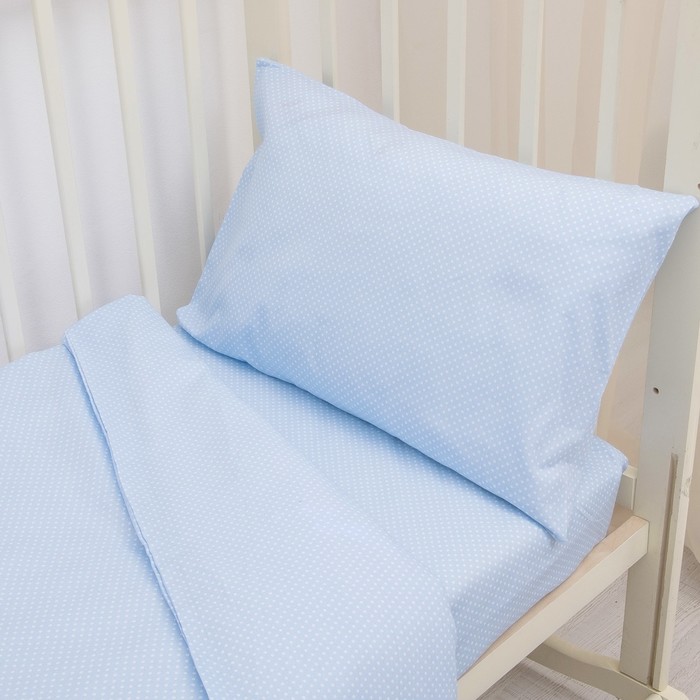 Детское постельное бельё "Горошки", пододеяльник 110х140, простыня на резинке 90х150, наволочка 40х60-1 шт., цвет голубой (арт. 10023)