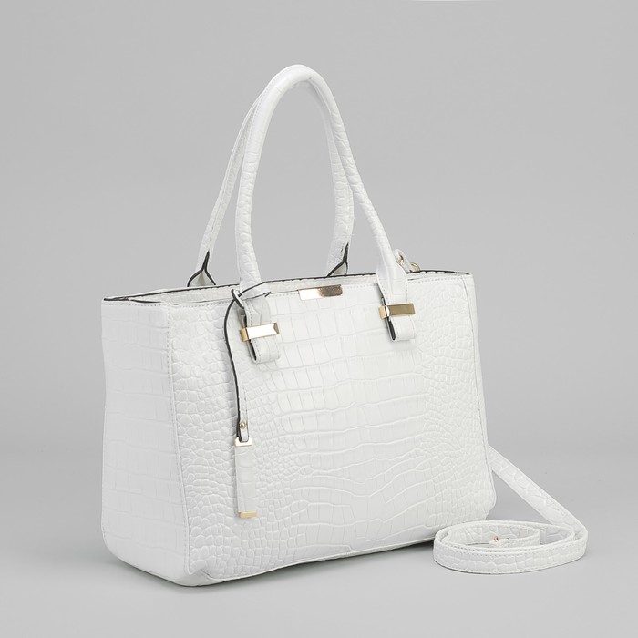 Сумка женская на молнии, 1 отдел с перегородкой, длинный ремень, цвет белый