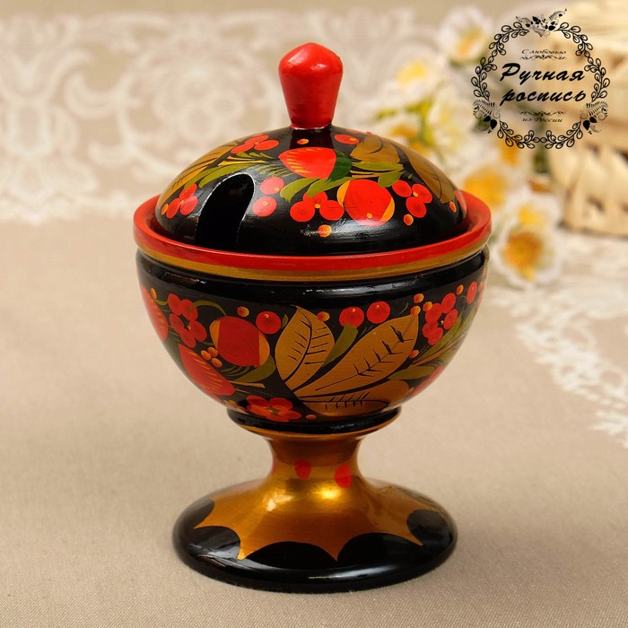 Сахарница «Ягодка», на ножке, 10х13 см, хохлома