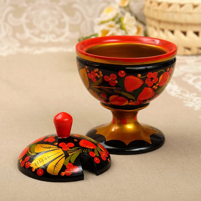 Сахарница «Ягодка», на ножке, 10х13 см, хохлома
