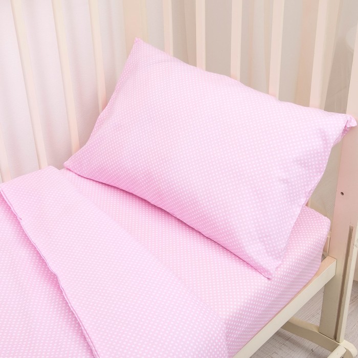 Детское постельное бельё "Горошки", пододеяльник 110х140, простыня на резинке 90х150, наволочка 40х60-1 шт., цвет розовый (арт. 10023)