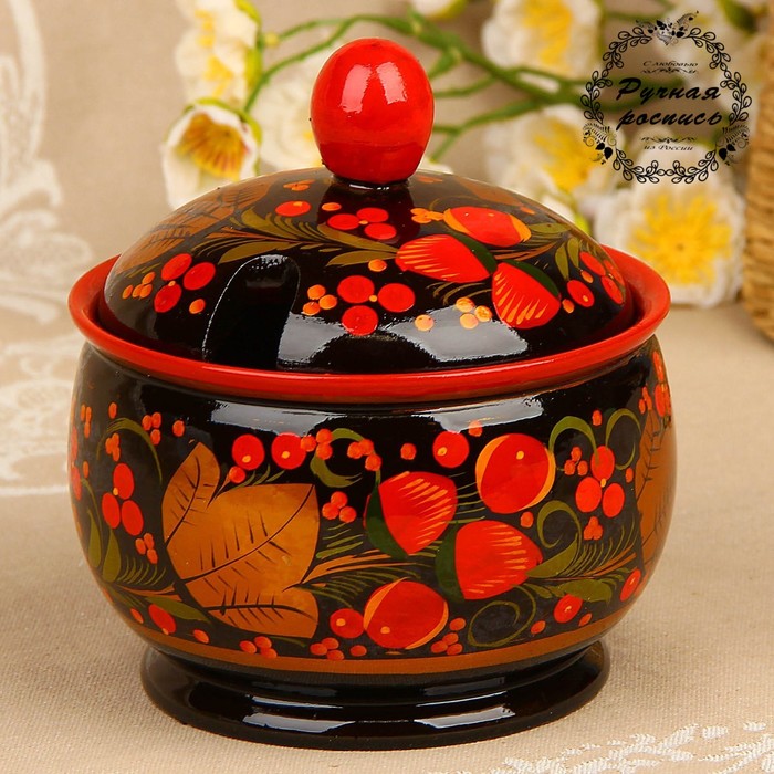 Сахарница, 12×12 см, хохлома