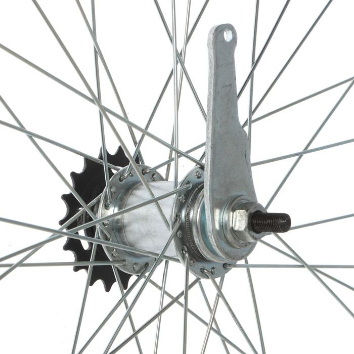 Колесо 28" заднее, обод одинарный алюминиевый, 36 сп, с ножным тормозом, 1 ск, на гайках
