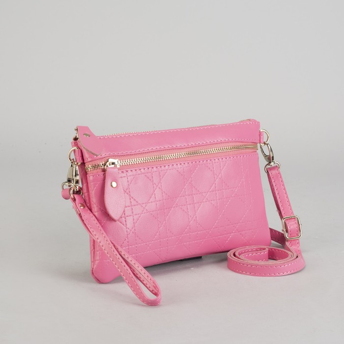Клатч на молнии, 1 отдел с перегородкой, 1 наружный карман, с ручкой, длинный ремень, розовый
