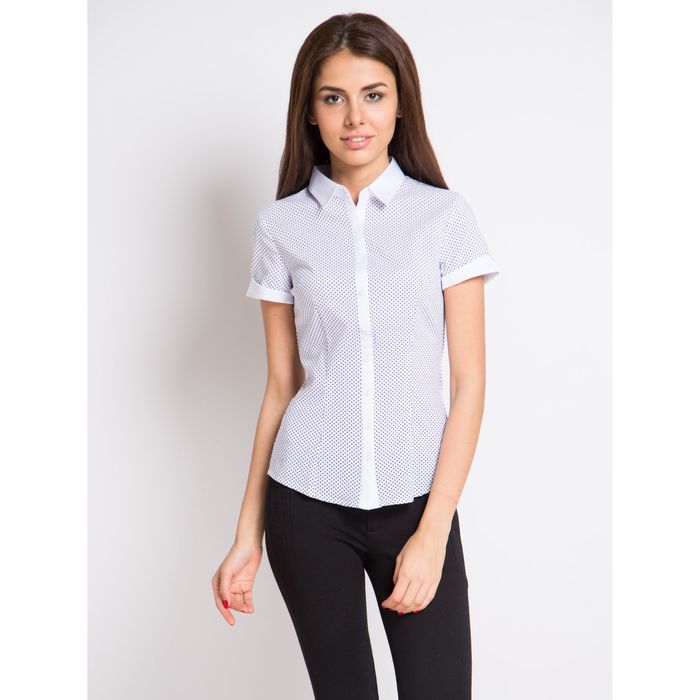 Блузка женская с коротким рукавом, рост 170 см, размер 50, цвет белый, принт горох (арт. 200-1531-1 С+)