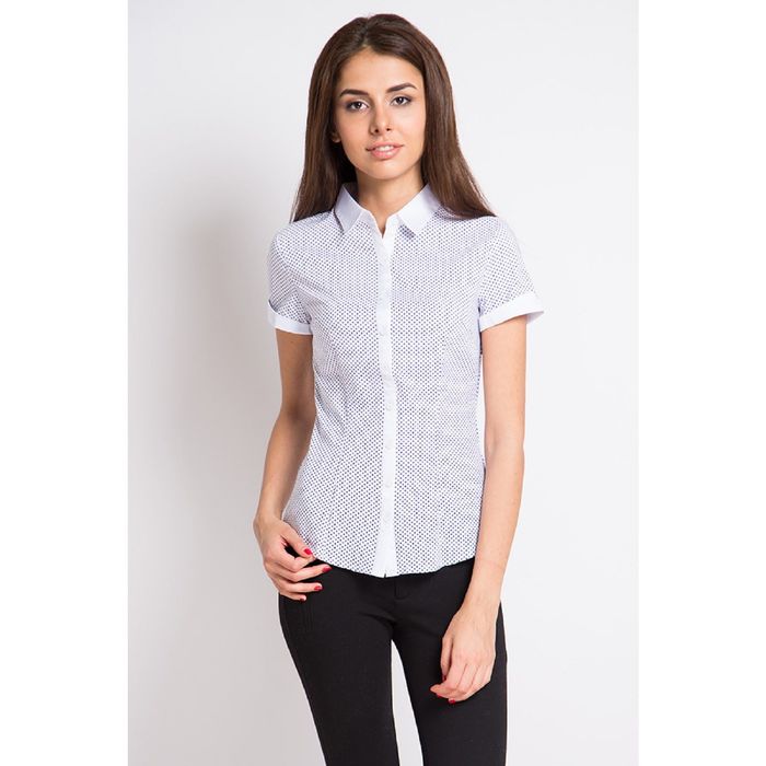 Блузка женская с коротким рукавом, рост 170 см, размер 48, цвет белый, принт горох (арт. 200-1531-1)