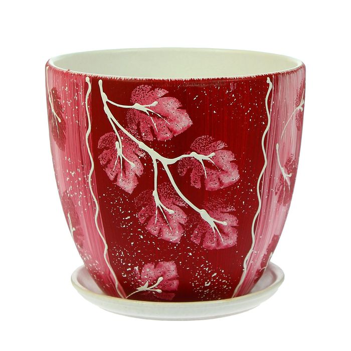 Кашпо "Акварель" бордовое, высокое овальное 2,6 л