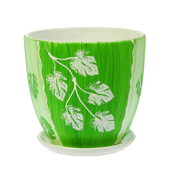 Кашпо "Акварель" зелёное, высокое овальное 2,6 л