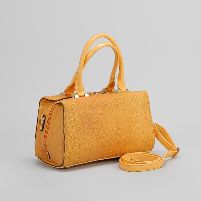 Сумка женская на молнии, 1 отдел, 1 наружный карман, длинный ремень, жёлтая