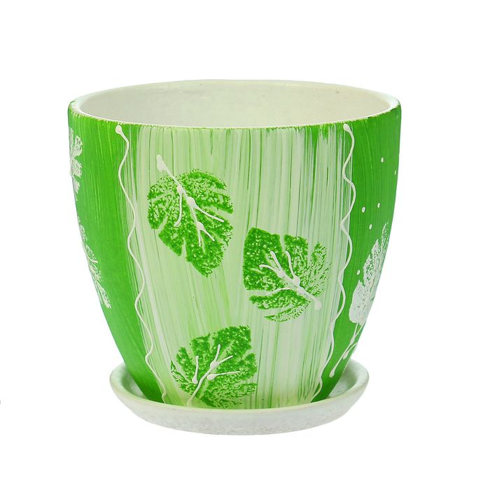 Кашпо "Акварель" зелёное, высокое овальное 0,8 л
