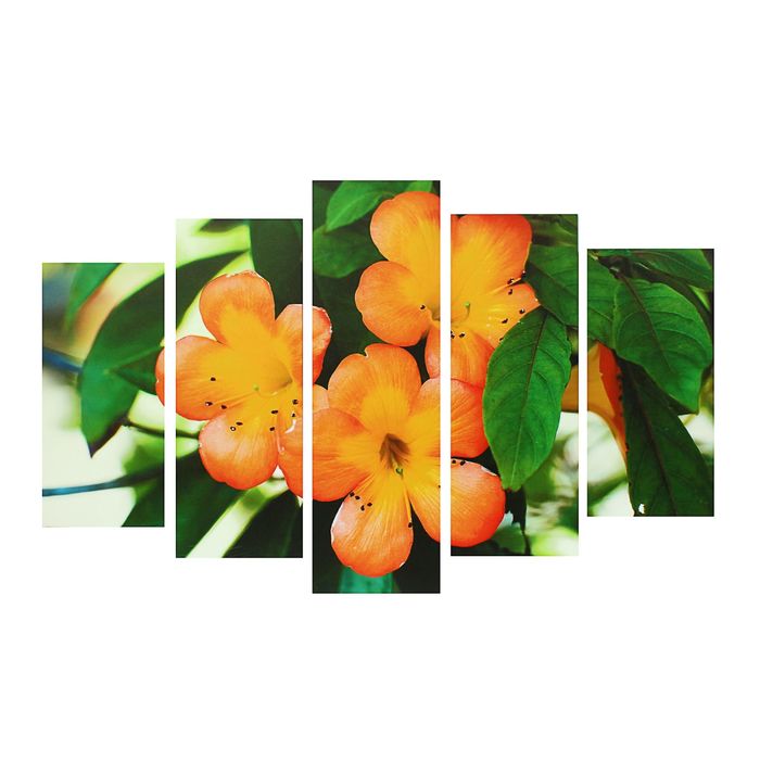 Модульная картина на подрамнике "Оранжевые цветы", 2 — 25×52, 2 — 25×66,5, 1 — 25×80, 80×140 см