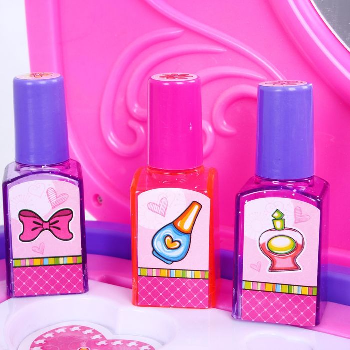 Игровой набор-каталка 3 в 1 "Стильная парикмахерская", 17 предметов, фен со звуковым эффектом, работает от батареек, высота 42 см, БОНУС - фартук