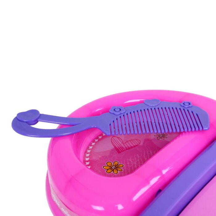 Игровой набор-каталка 3 в 1 "Стильная парикмахерская", 17 предметов, фен со звуковым эффектом, работает от батареек, высота 42 см, БОНУС - фартук