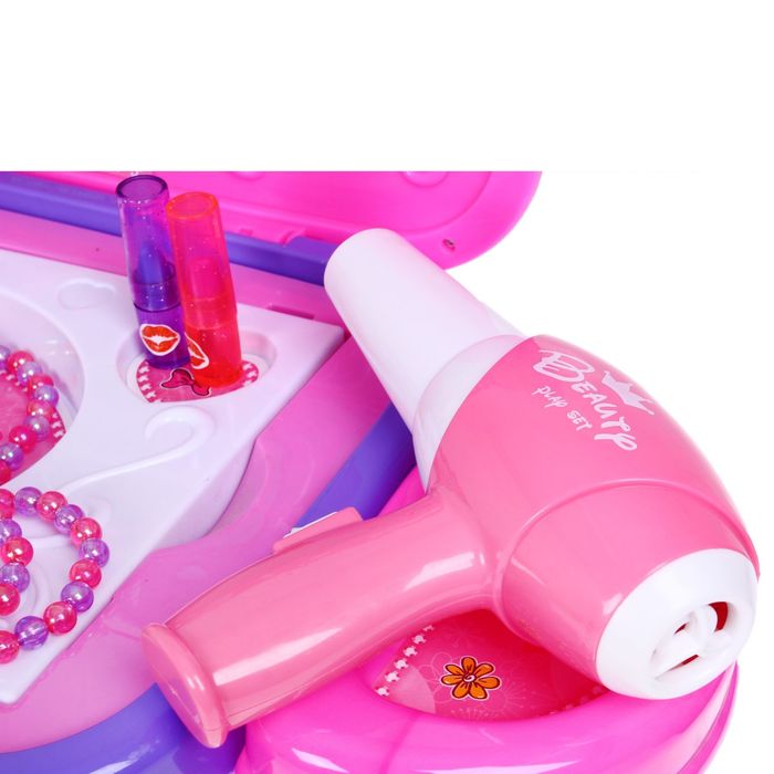 Игровой набор-каталка 3 в 1 "Стильная парикмахерская", 17 предметов, фен со звуковым эффектом, работает от батареек, высота 42 см, БОНУС - фартук