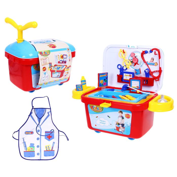 Игровой набор-каталка 3 в 1 "Мини-поликлиника", 21 предмет, высота 42 см, БОНУС - фартук